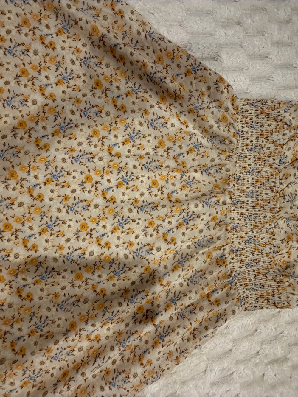Floral Smocked Waist Midi Skirt - Cream & Yellow